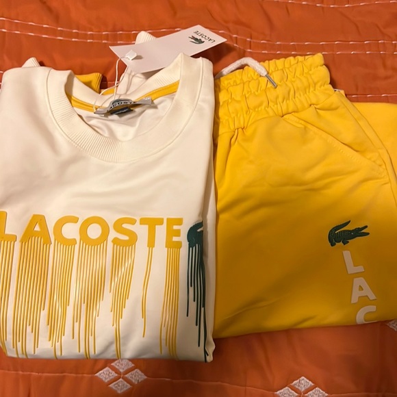 White and yellow Lacoste pants set for kids..for a 11-12...